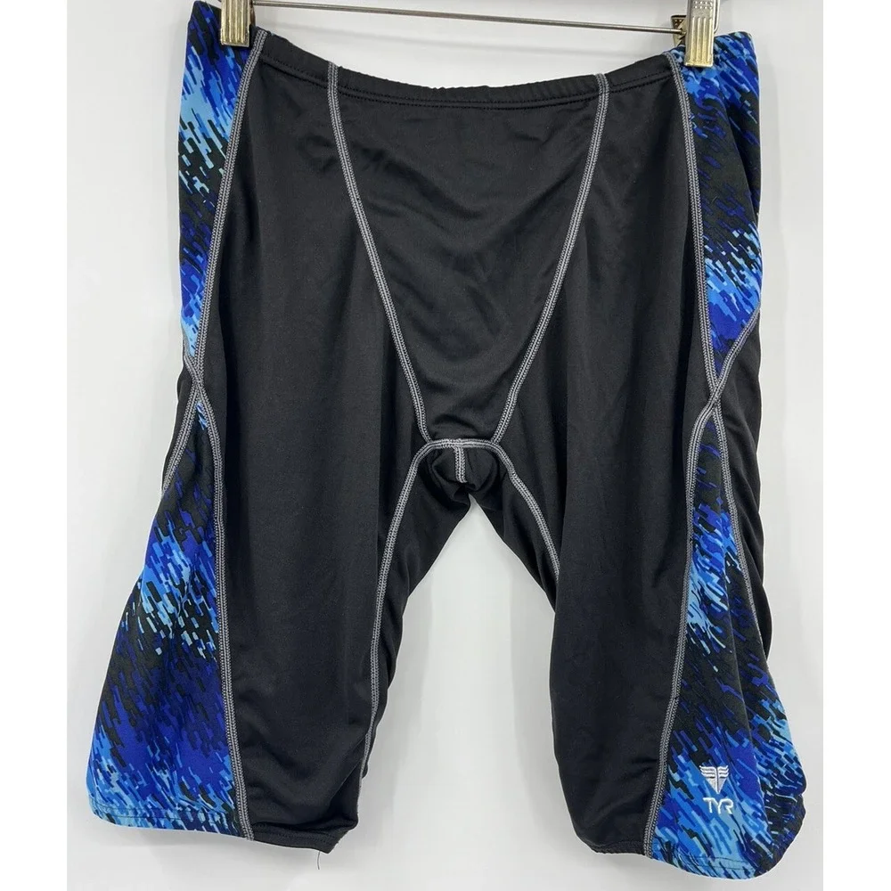 TYR Swim Shorts Jammer Men's 28 Swimsuit Black Blue Drawstring